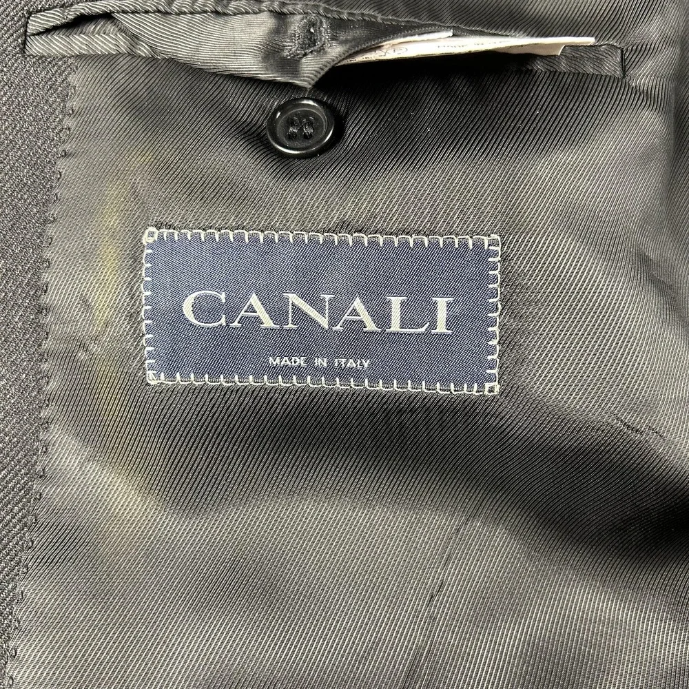 Canali Overcoat Mens 42R Black Wool Single Breasted Water Resistant Italy‎